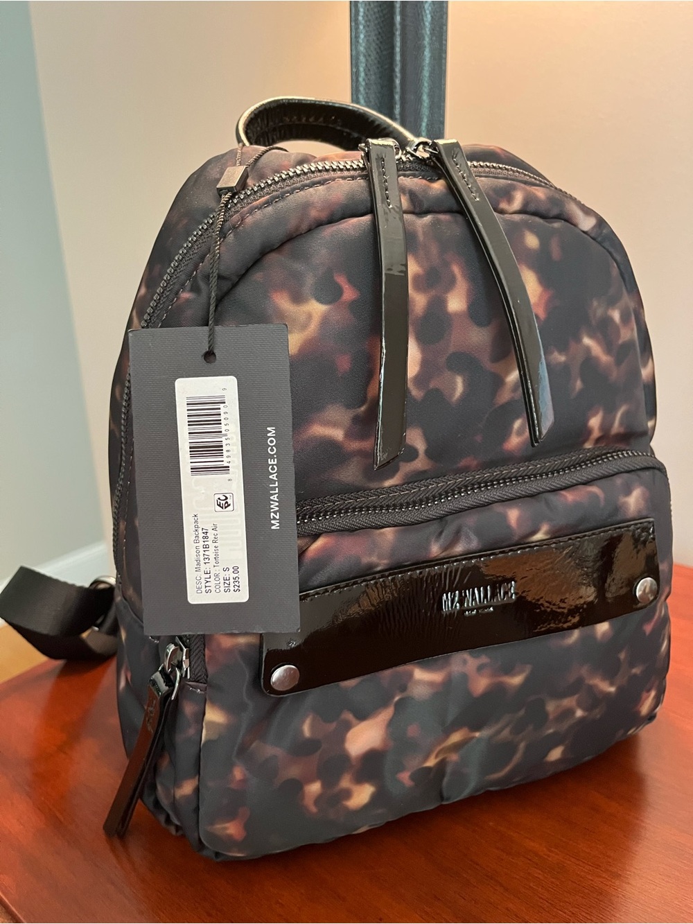 NWT MZ Wallace Small Madison Backpack Tortoise print with Black Patent Trim - Picture 2 of 5